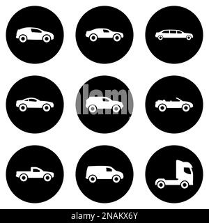 Set of simple icons on a theme Car, vector, design, collection, flat, sign, symbol,element, object, illustration, isolated. White background` Stock Vector